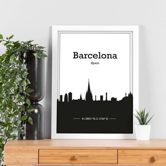 Poster con mapa de Barcelona - España. Láminas con Skyline de ciudades de Europa con sombra negra.-Artwork-Nacnic-Nacnic Estudio SL