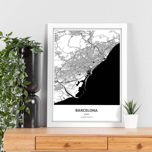 Poster con mapa de Barcelona - España. Láminas de ciudades de España con mares y ríos en color negro.-Artwork-Nacnic-Nacnic Estudio SL