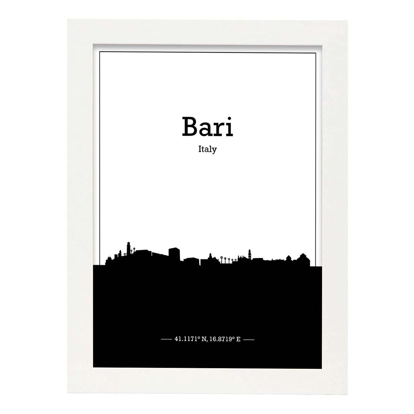 Poster con mapa de Bari - Italia. Láminas con Skyline de ciudades de Italia con sombra negra.-Artwork-Nacnic-A3-Marco Blanco-Nacnic Estudio SL