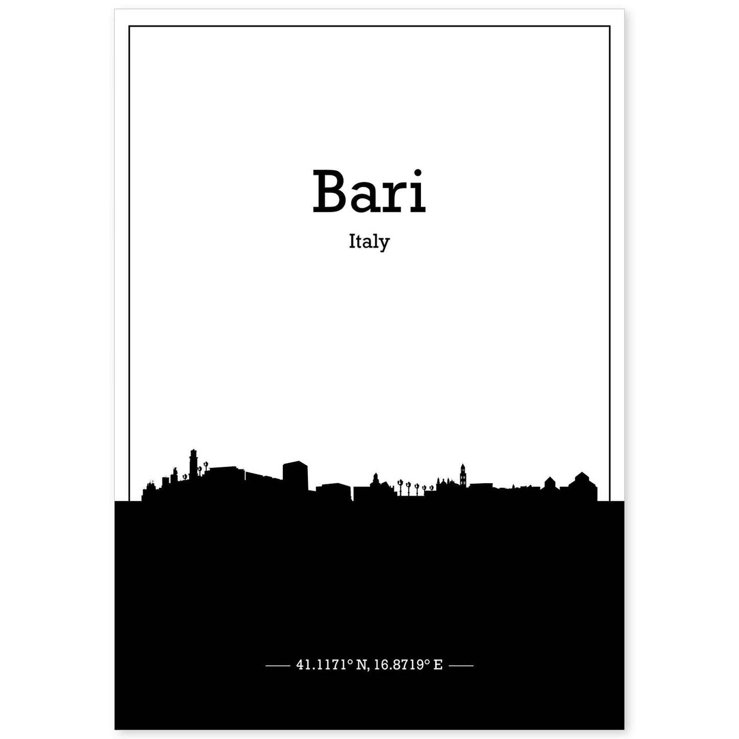 Poster con mapa de Bari - Italia. Láminas con Skyline de ciudades de Italia con sombra negra.-Artwork-Nacnic-A4-Sin marco-Nacnic Estudio SL