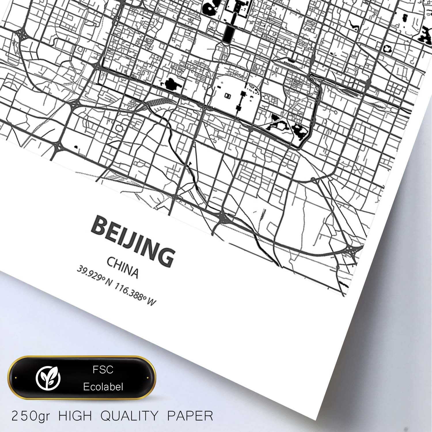 Poster con mapa de Beijing - China. Láminas de ciudades de Asia con mares y ríos en color negro.-Artwork-Nacnic-Nacnic Estudio SL