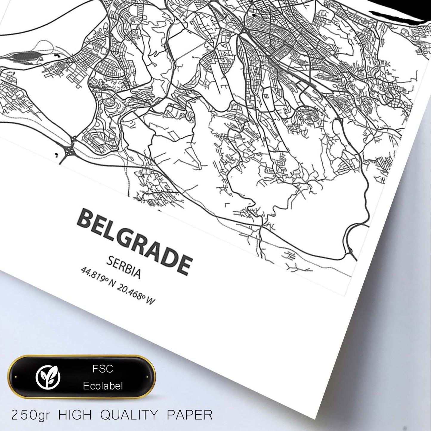 Poster con mapa de Belgrade - Serbia. Láminas de ciudades de Europa con mares y ríos en color negro.-Artwork-Nacnic-Nacnic Estudio SL