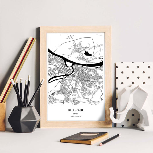 Poster con mapa de Belgrade - Serbia. Láminas de ciudades de Europa con mares y ríos en color negro.-Artwork-Nacnic-Nacnic Estudio SL