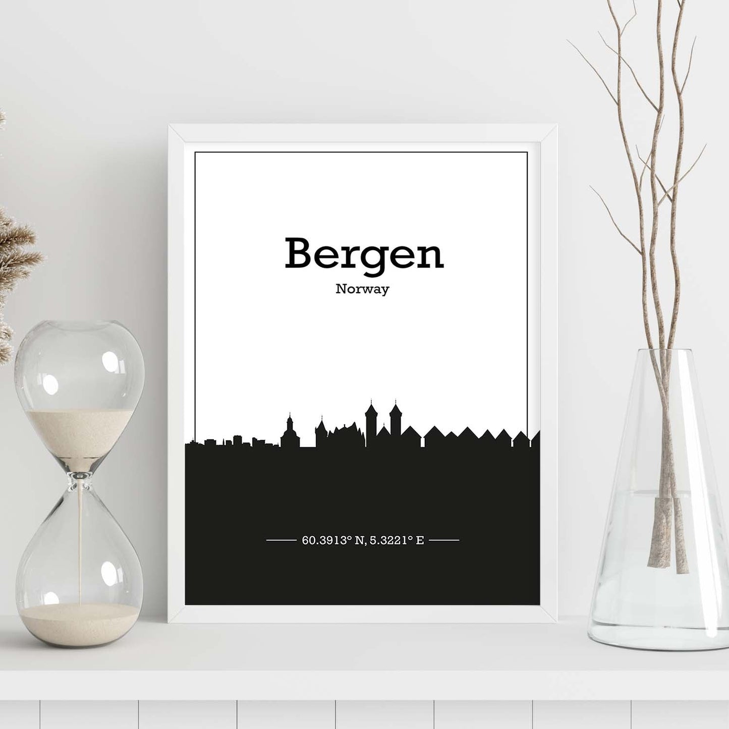 Poster con mapa de Bergen - Noruega. Láminas con Skyline de ciudades del norte de Europa con sombra negra.-Artwork-Nacnic-Nacnic Estudio SL
