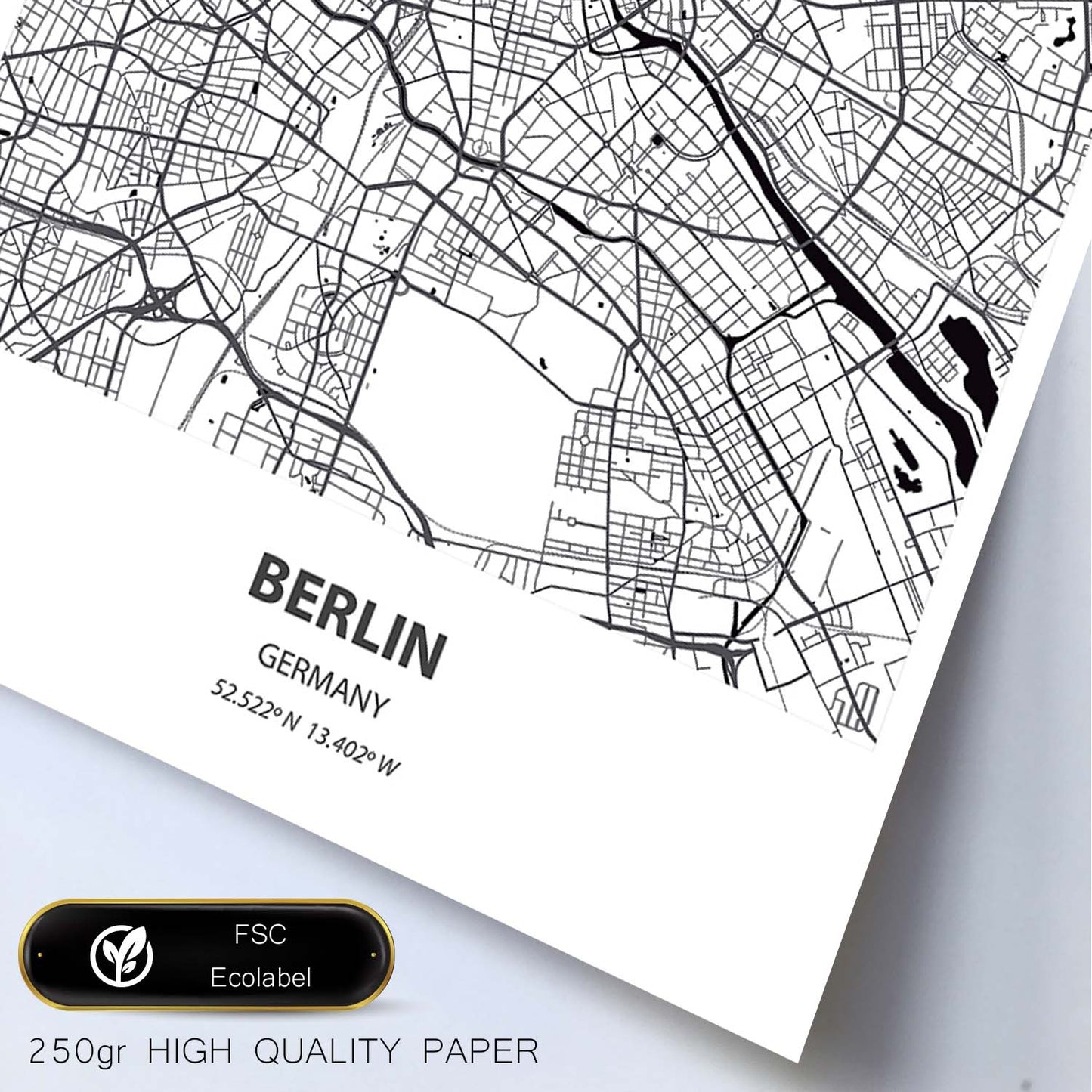 Poster con mapa de Berlin - Alemania. Láminas de ciudades de Alemania con mares y ríos en color negro.-Artwork-Nacnic-Nacnic Estudio SL