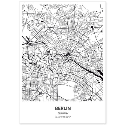 Poster con mapa de Berlin - Alemania. Láminas de ciudades de Alemania con mares y ríos en color negro.-Artwork-Nacnic-A4-Sin marco-Nacnic Estudio SL