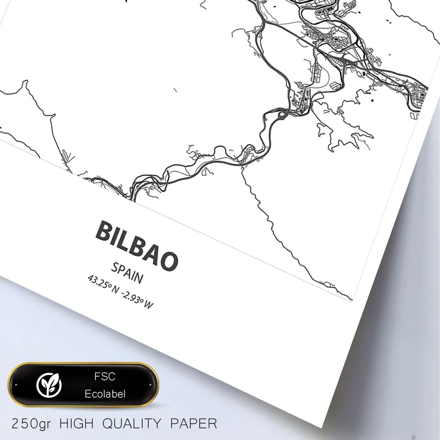 Poster con mapa de Bilbao - España. Láminas de ciudades de España con mares y ríos en color negro.-Artwork-Nacnic-Nacnic Estudio SL