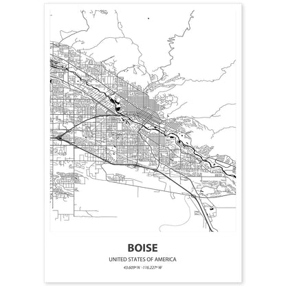 Poster con mapa de Boise - USA. Láminas de ciudades de Estados Unidos con mares y ríos en color negro.-Artwork-Nacnic-A4-Sin marco-Nacnic Estudio SL