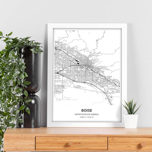 Poster con mapa de Boise - USA. Láminas de ciudades de Estados Unidos con mares y ríos en color negro.-Artwork-Nacnic-Nacnic Estudio SL