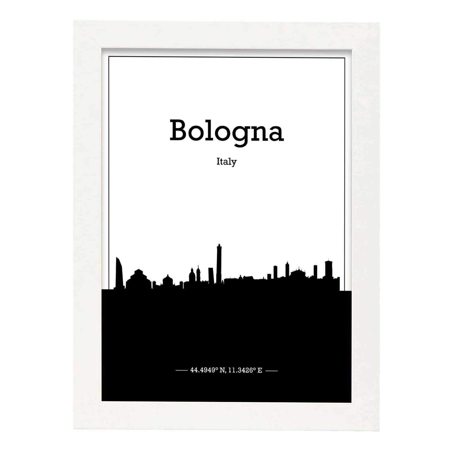 Poster con mapa de Bologna - Italia. Láminas con Skyline de ciudades de Italia con sombra negra.-Artwork-Nacnic-A3-Marco Blanco-Nacnic Estudio SL