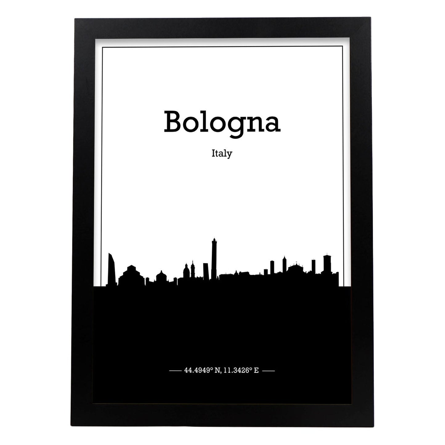 Poster con mapa de Bologna - Italia. Láminas con Skyline de ciudades de Italia con sombra negra.-Artwork-Nacnic-A3-Marco Negro-Nacnic Estudio SL