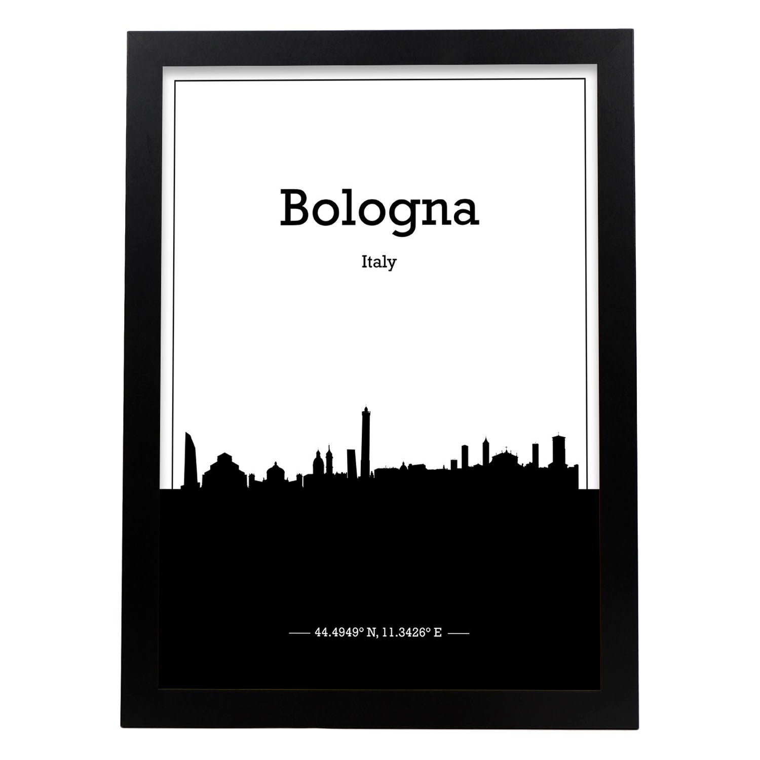 Poster con mapa de Bologna - Italia. Láminas con Skyline de ciudades de Italia con sombra negra.-Artwork-Nacnic-A4-Marco Negro-Nacnic Estudio SL