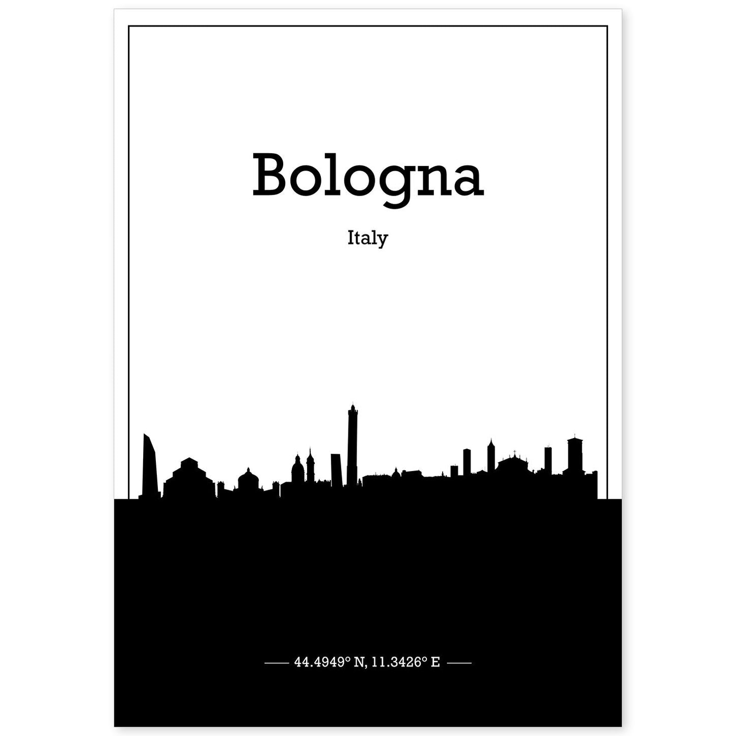 Poster con mapa de Bologna - Italia. Láminas con Skyline de ciudades de Italia con sombra negra.-Artwork-Nacnic-A4-Sin marco-Nacnic Estudio SL