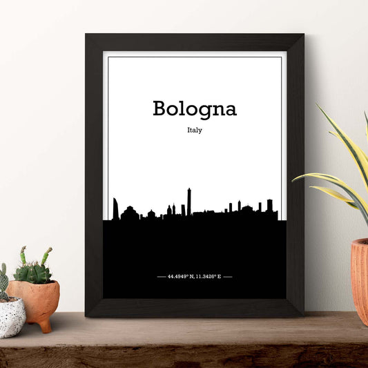 Poster con mapa de Bologna - Italia. Láminas con Skyline de ciudades de Italia con sombra negra.-Artwork-Nacnic-Nacnic Estudio SL