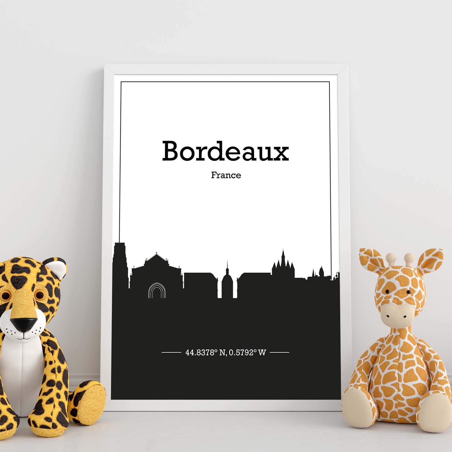 Poster con mapa de Bordeaux - Francia. Láminas con Skyline de ciudades de Francia con sombra negra.-Artwork-Nacnic-Nacnic Estudio SL