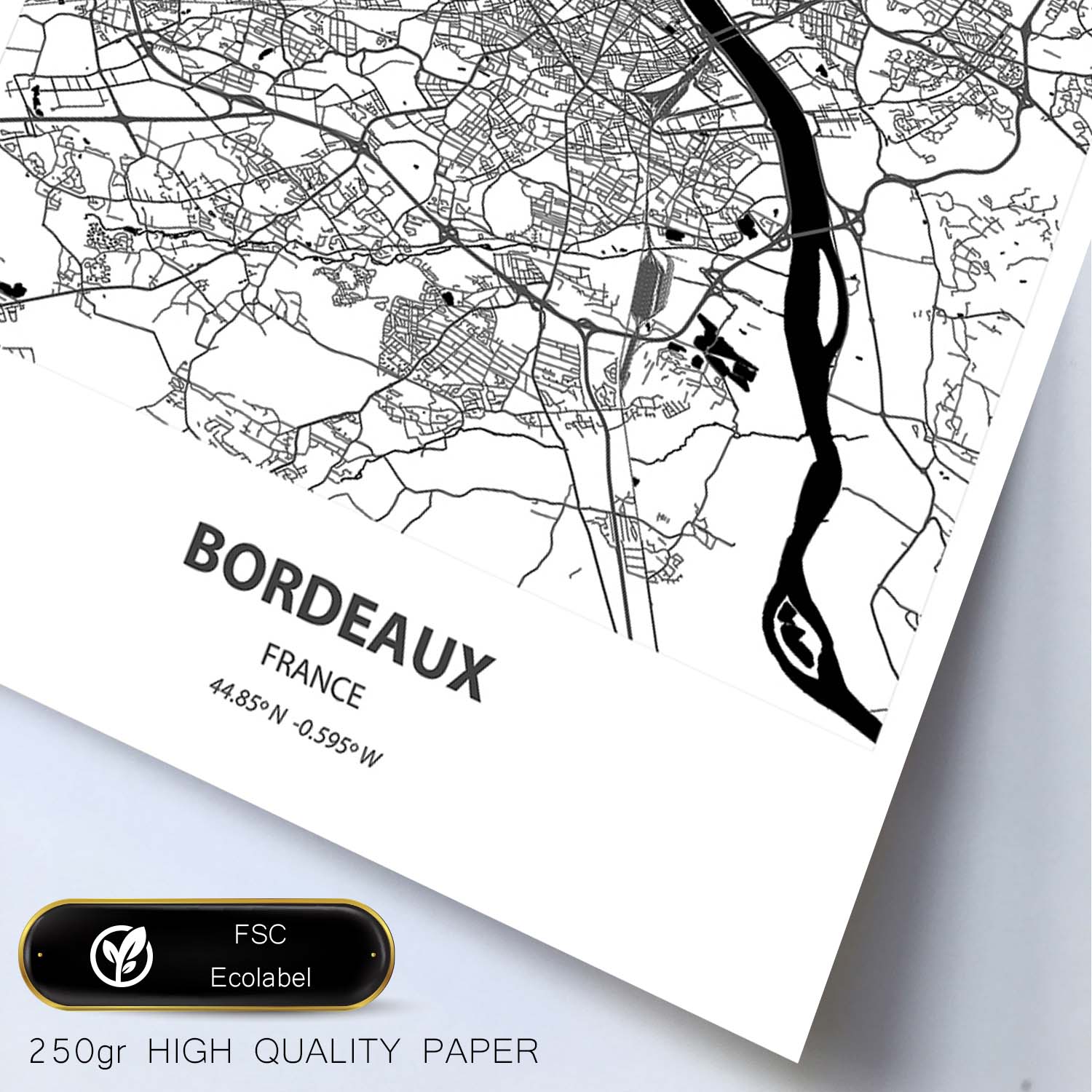 Poster con mapa de Bordeaux - Francia. Láminas de ciudades de Francia con mares y ríos en color negro.-Artwork-Nacnic-Nacnic Estudio SL