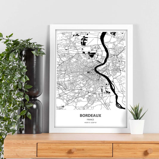Poster con mapa de Bordeaux - Francia. Láminas de ciudades de Francia con mares y ríos en color negro.-Artwork-Nacnic-Nacnic Estudio SL