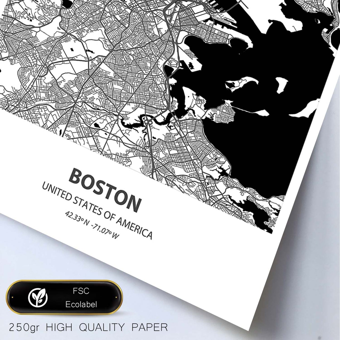 Poster con mapa de Boston - USA. Láminas de ciudades de Estados Unidos con mares y ríos en color negro.-Artwork-Nacnic-Nacnic Estudio SL