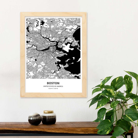 Poster con mapa de Boston - USA. Láminas de ciudades de Estados Unidos con mares y ríos en color negro.-Artwork-Nacnic-Nacnic Estudio SL