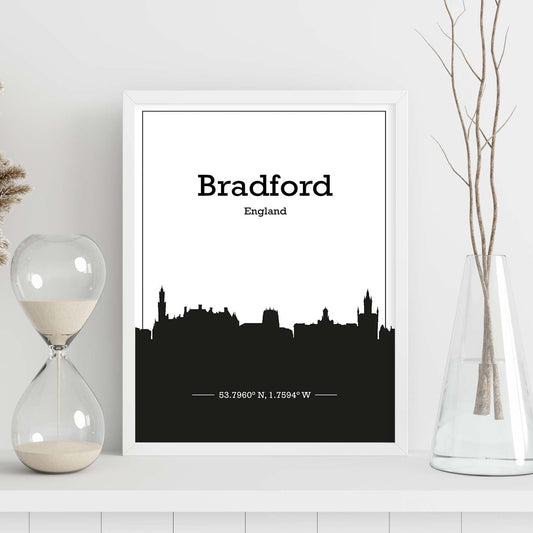 Poster con mapa de Bradford - Inglaterra. Láminas con Skyline de ciudades de Inglaterra e Irlanda con sombra negra.-Artwork-Nacnic-Nacnic Estudio SL