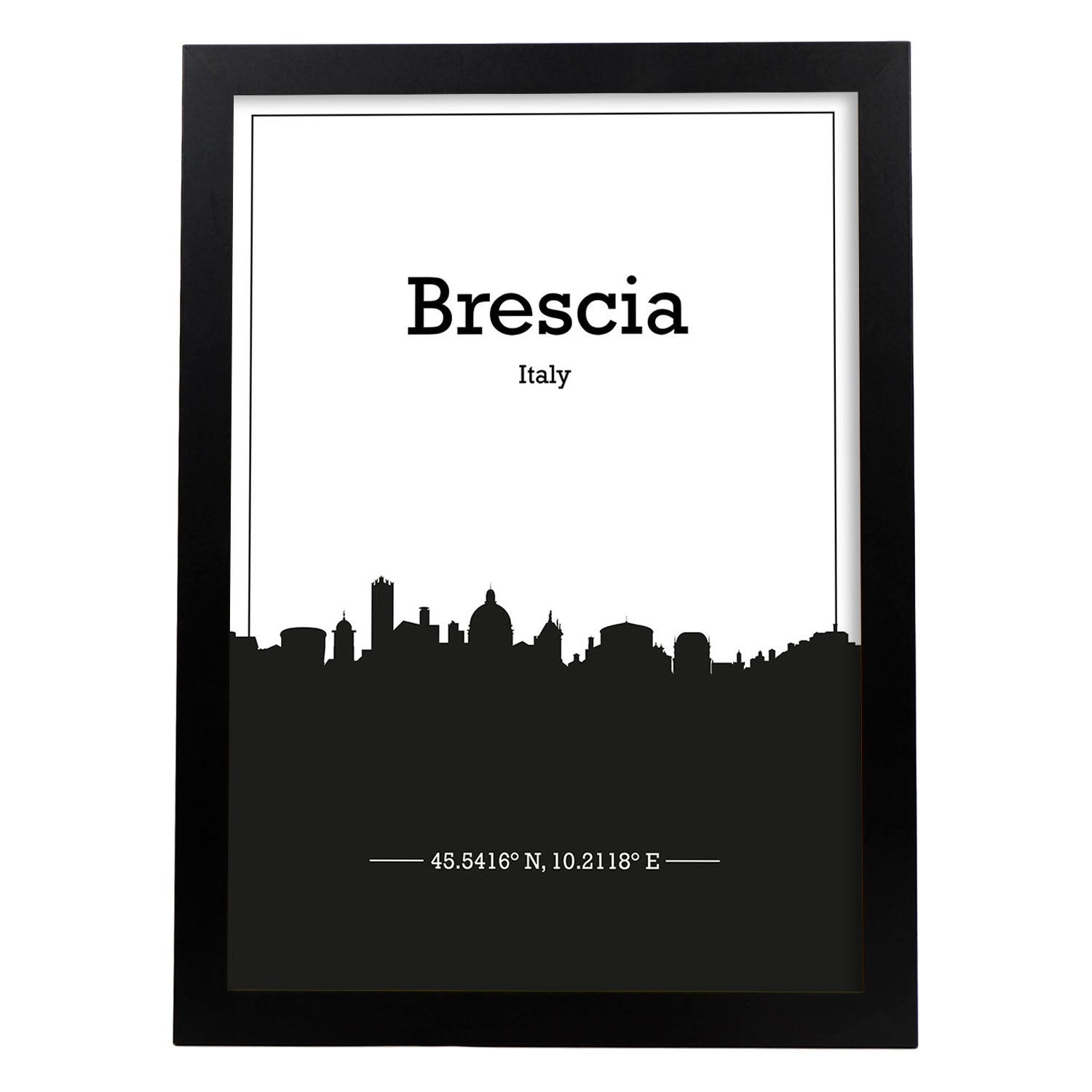 Poster con mapa de Brescia - Italia. Láminas con Skyline de ciudades de Italia con sombra negra.-Artwork-Nacnic-A4-Marco Negro-Nacnic Estudio SL