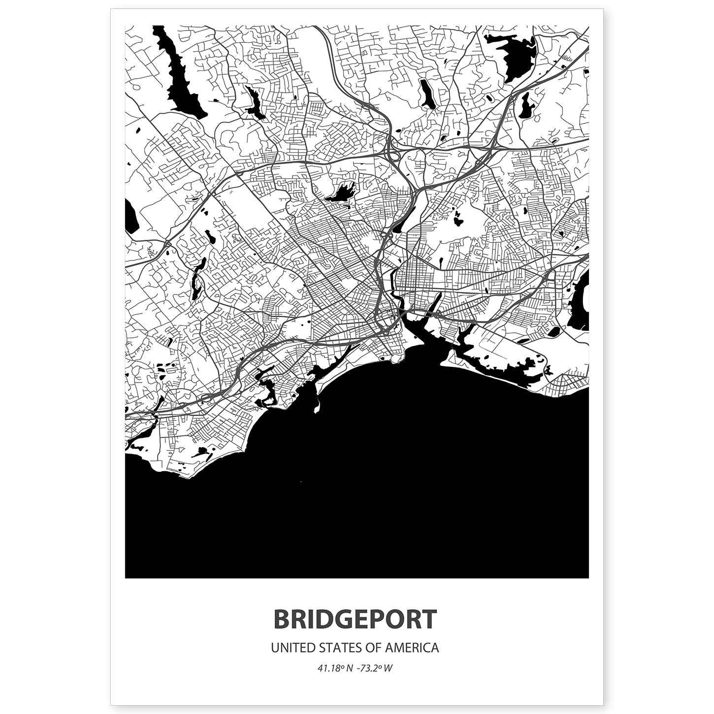 Poster con mapa de Bridgeport - USA. Láminas de ciudades de Estados Unidos con mares y ríos en color negro.-Artwork-Nacnic-A4-Sin marco-Nacnic Estudio SL