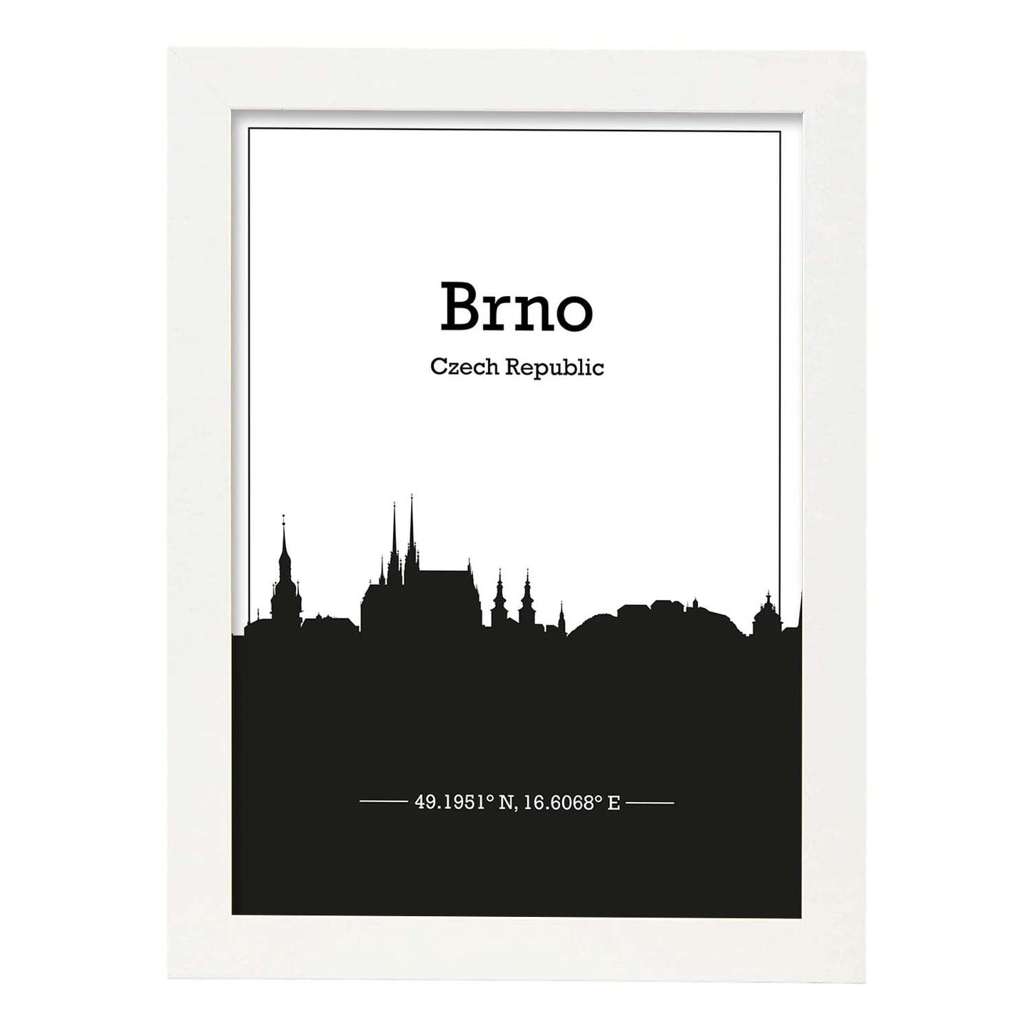 Poster con mapa de Brno - Czechrepublic. Láminas con Skyline de ciudades de Europa con sombra negra.-Artwork-Nacnic-A3-Marco Blanco-Nacnic Estudio SL