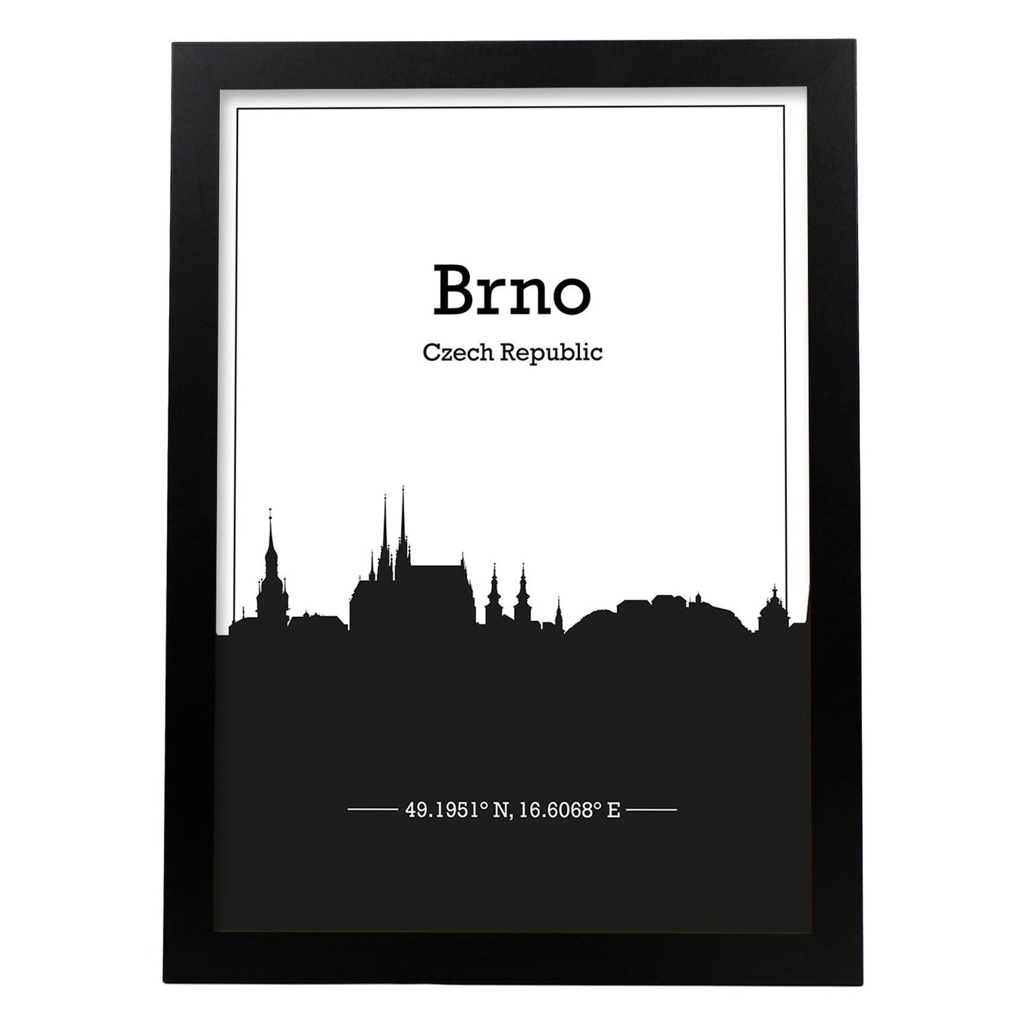 Poster con mapa de Brno - Czechrepublic. Láminas con Skyline de ciudades de Europa con sombra negra.-Artwork-Nacnic-A3-Marco Negro-Nacnic Estudio SL