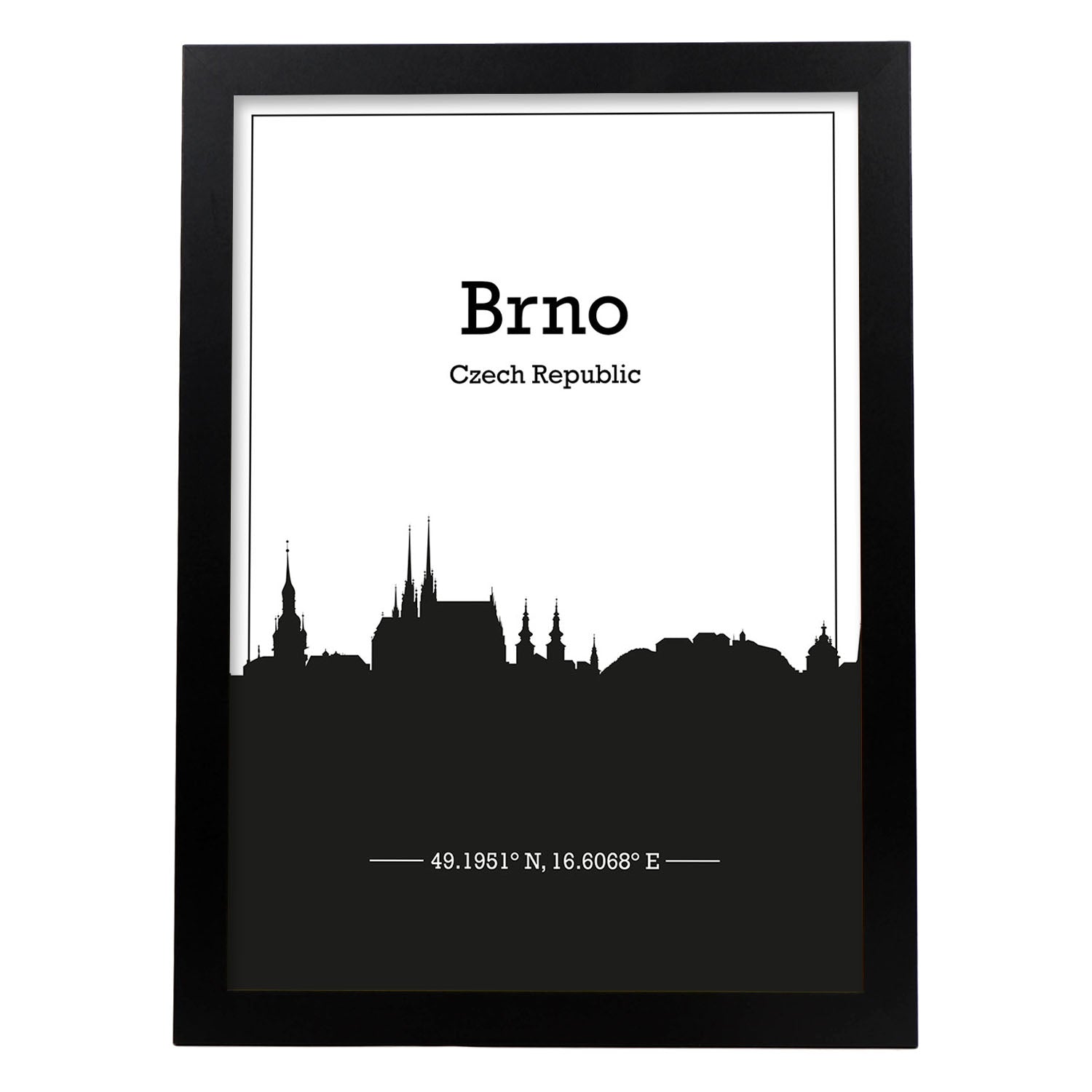 Poster con mapa de Brno - Czechrepublic. Láminas con Skyline de ciudades de Europa con sombra negra.-Artwork-Nacnic-A4-Marco Negro-Nacnic Estudio SL