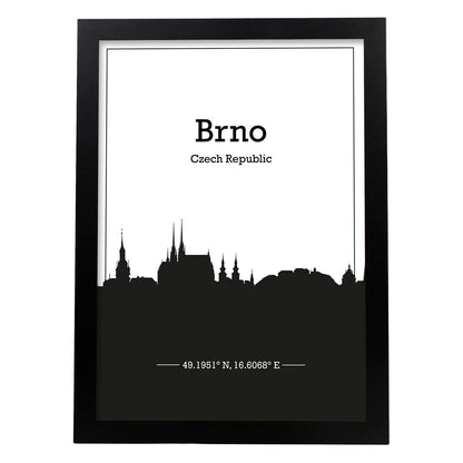 Poster con mapa de Brno - Czechrepublic. Láminas con Skyline de ciudades de Europa con sombra negra.-Artwork-Nacnic-A4-Marco Negro-Nacnic Estudio SL