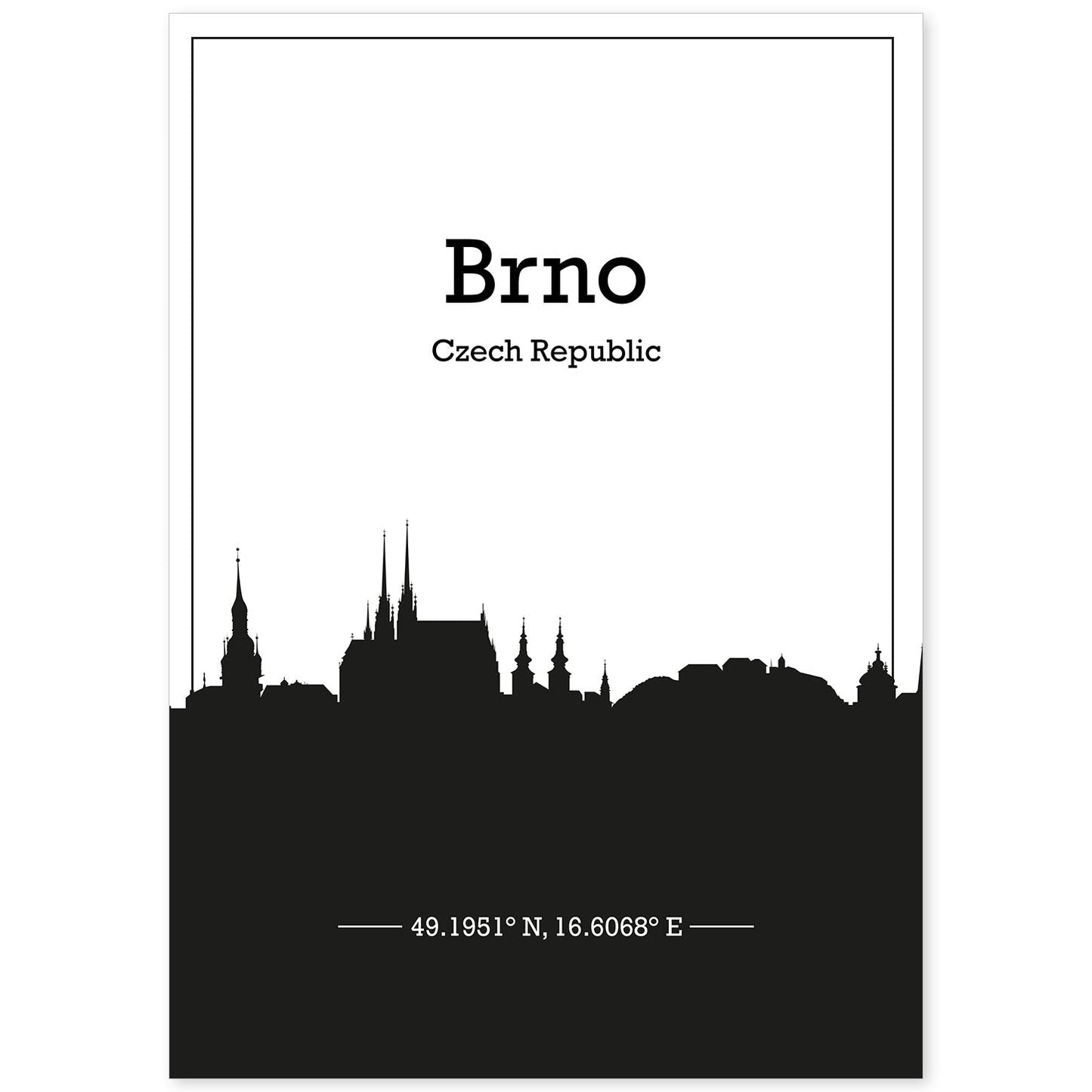Poster con mapa de Brno - Czechrepublic. Láminas con Skyline de ciudades de Europa con sombra negra.-Artwork-Nacnic-A4-Sin marco-Nacnic Estudio SL