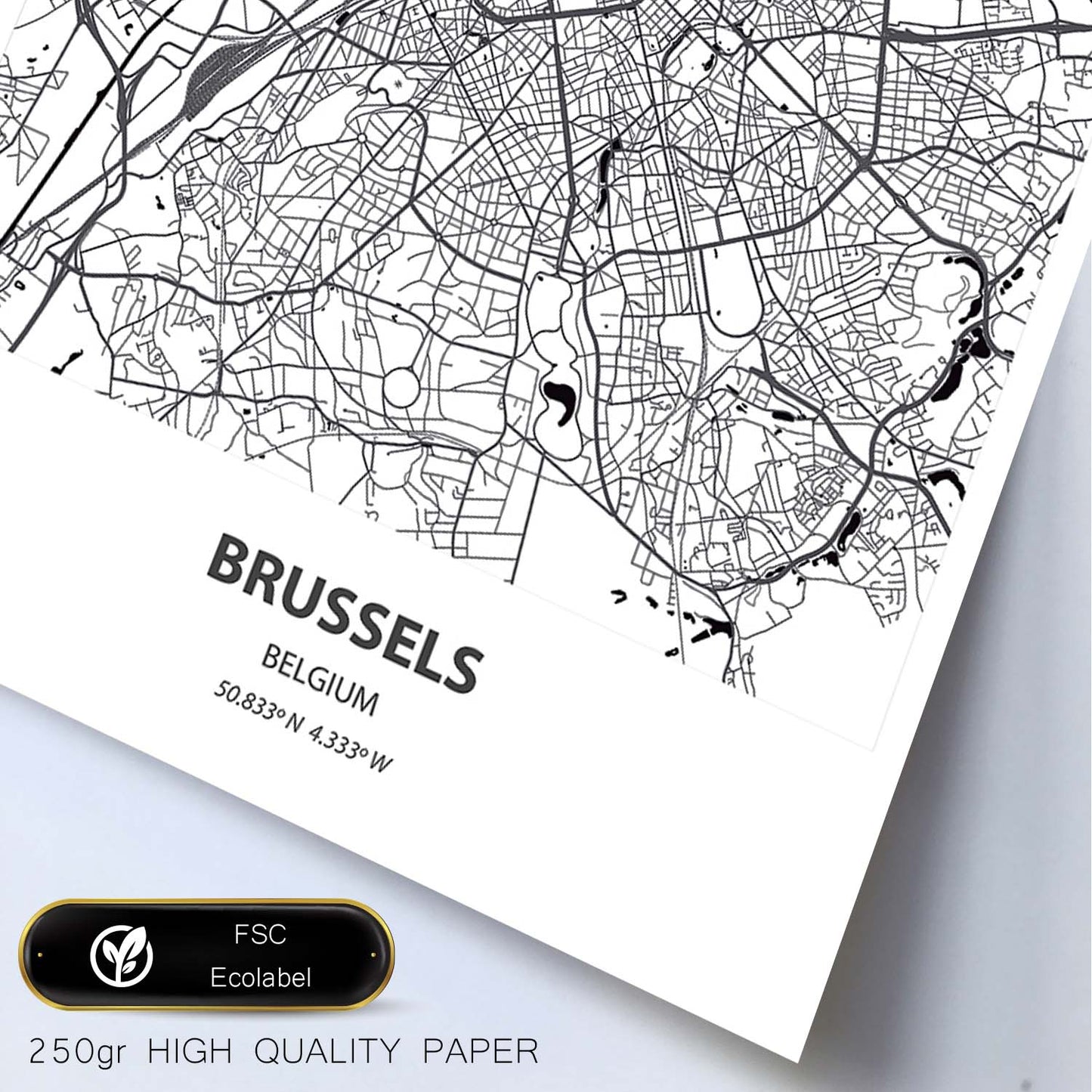 Poster con mapa de Brussels - Belgica. Láminas de ciudades de Holanda y Bélgica con mares y ríos en color negro.-Artwork-Nacnic-Nacnic Estudio SL