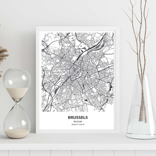 Poster con mapa de Brussels - Belgica. Láminas de ciudades de Holanda y Bélgica con mares y ríos en color negro.-Artwork-Nacnic-Nacnic Estudio SL