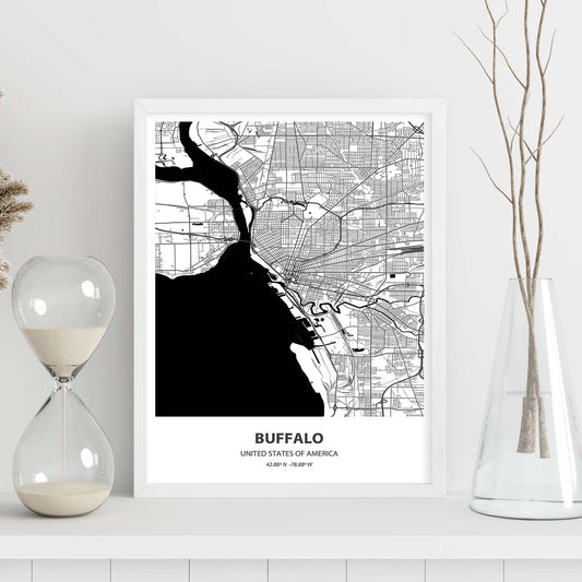 Poster con mapa de Buffalo - USA. Láminas de ciudades de Estados Unidos con mares y ríos en color negro.-Artwork-Nacnic-Nacnic Estudio SL
