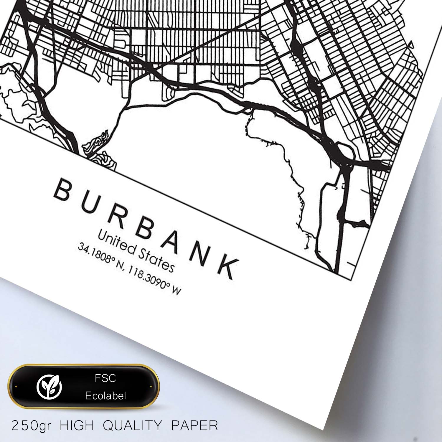 Poster con mapa de Burbank. Lámina de Estados Unidos, con imágenes de mapas y carreteras-Artwork-Nacnic-Nacnic Estudio SL