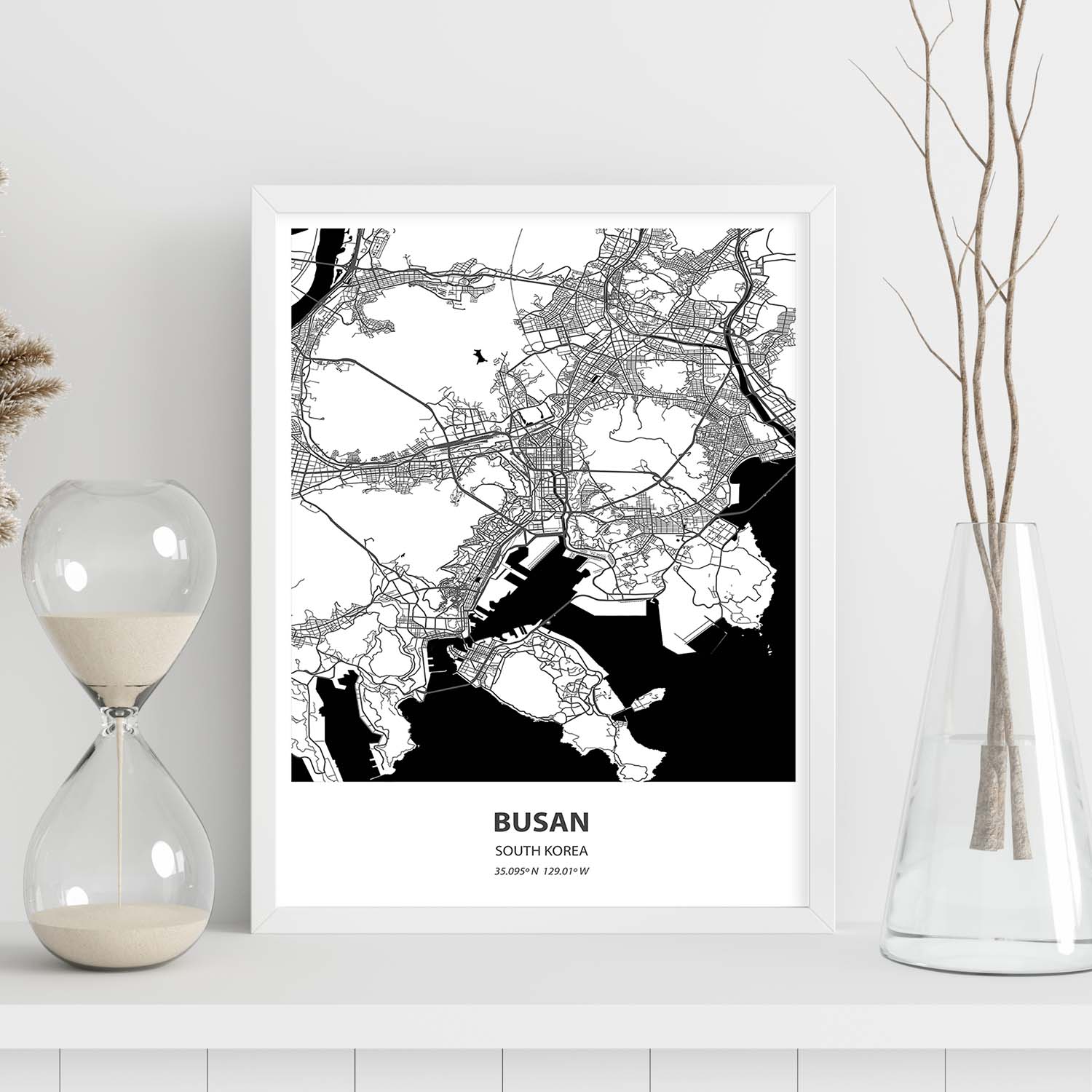 Poster con mapa de Busan - Corea del Sur. Láminas de ciudades de Asia con mares y ríos en color negro.-Artwork-Nacnic-Nacnic Estudio SL