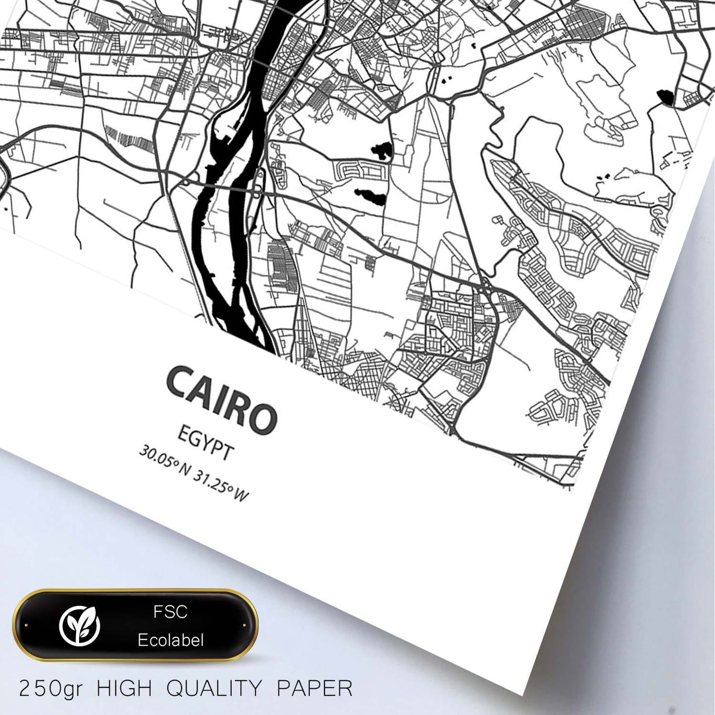 Poster con mapa de Cairo - Egipto. Láminas de ciudades de África con mares y ríos en color negro.-Artwork-Nacnic-Nacnic Estudio SL