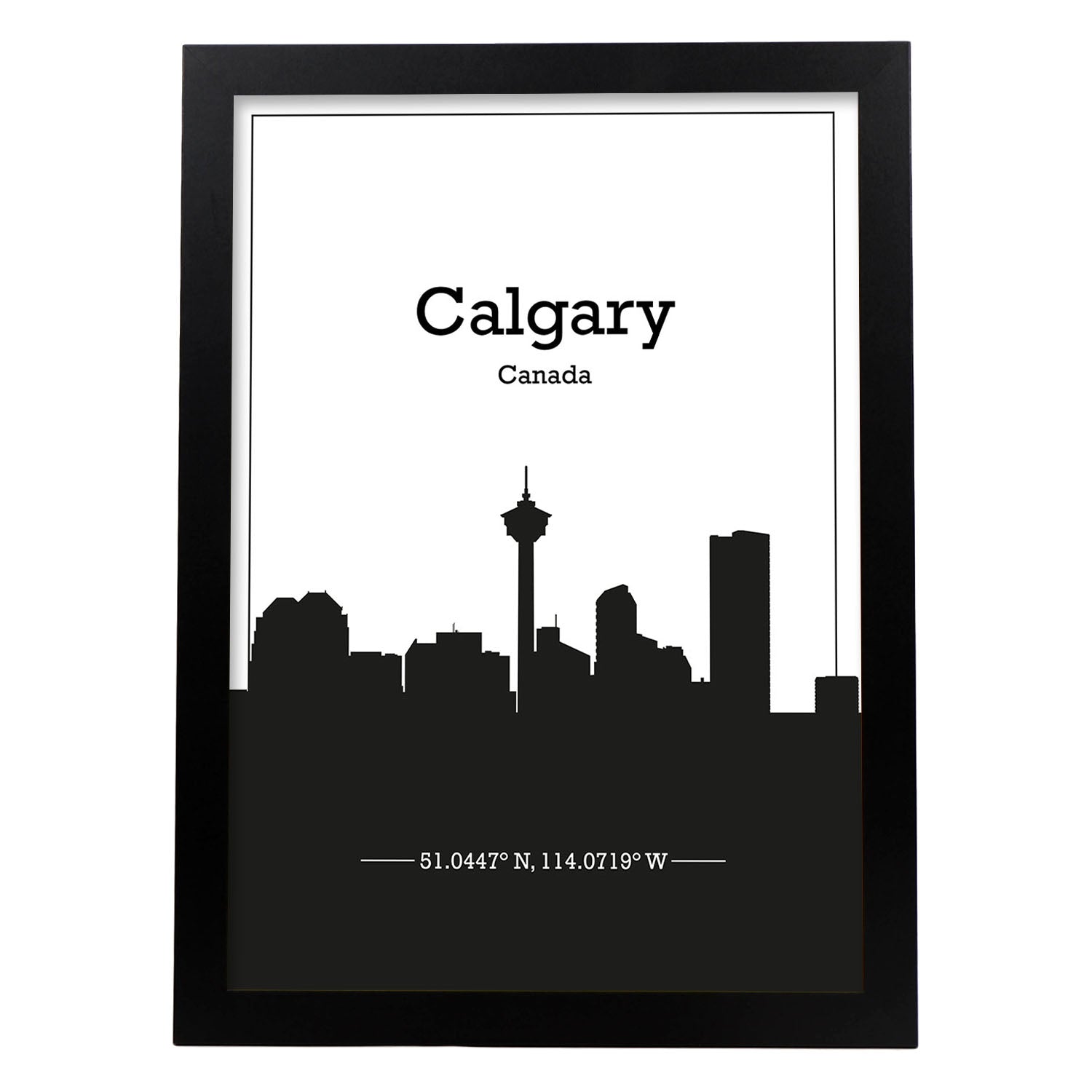 Poster con mapa de Calgary - Canada. Láminas con Skyline de ciudades de Estados Unidos, Canada, Mexico con sombra negra.-Artwork-Nacnic-A3-Marco Negro-Nacnic Estudio SL