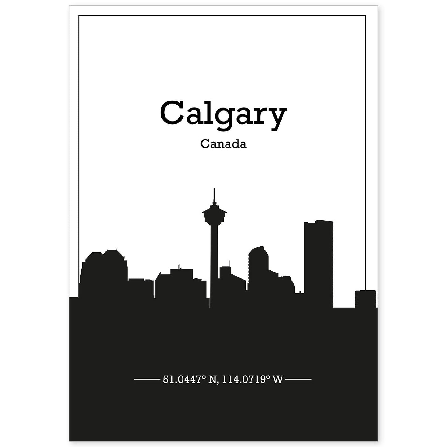Poster con mapa de Calgary - Canada. Láminas con Skyline de ciudades de Estados Unidos, Canada, Mexico con sombra negra.-Artwork-Nacnic-A4-Sin marco-Nacnic Estudio SL
