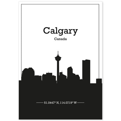 Poster con mapa de Calgary - Canada. Láminas con Skyline de ciudades de Estados Unidos, Canada, Mexico con sombra negra.-Artwork-Nacnic-A4-Sin marco-Nacnic Estudio SL