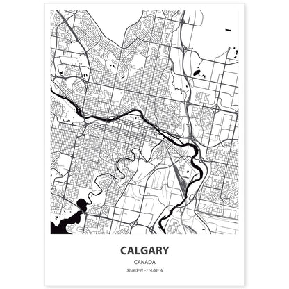 Poster con mapa de Calgary - Canada. Láminas de ciudades de Canada con mares y ríos en color negro.-Artwork-Nacnic-A4-Sin marco-Nacnic Estudio SL