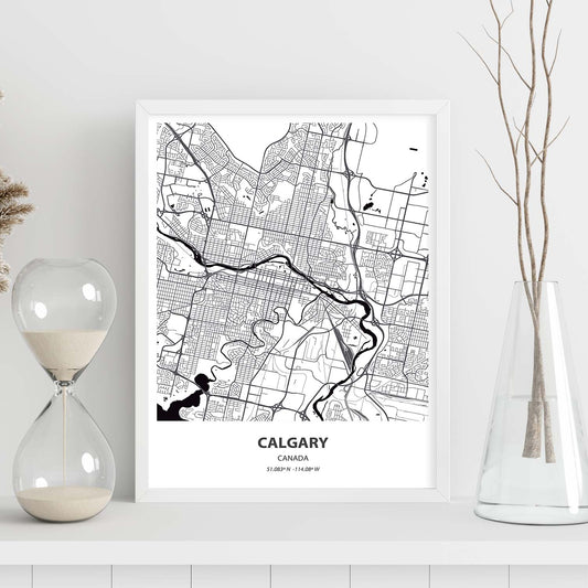 Poster con mapa de Calgary - Canada. Láminas de ciudades de Canada con mares y ríos en color negro.-Artwork-Nacnic-Nacnic Estudio SL