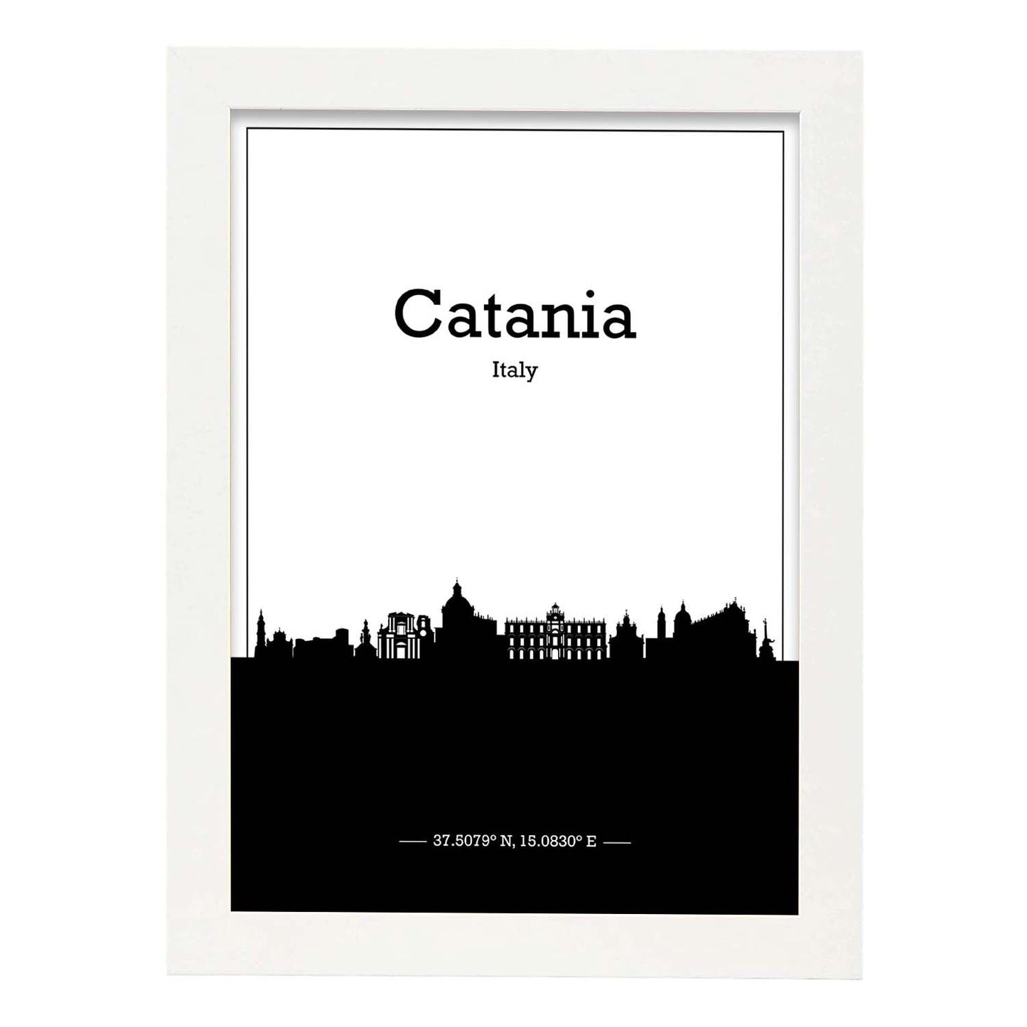 Poster con mapa de Catania - Italia. Láminas con Skyline de ciudades de Italia con sombra negra.-Artwork-Nacnic-A3-Marco Blanco-Nacnic Estudio SL