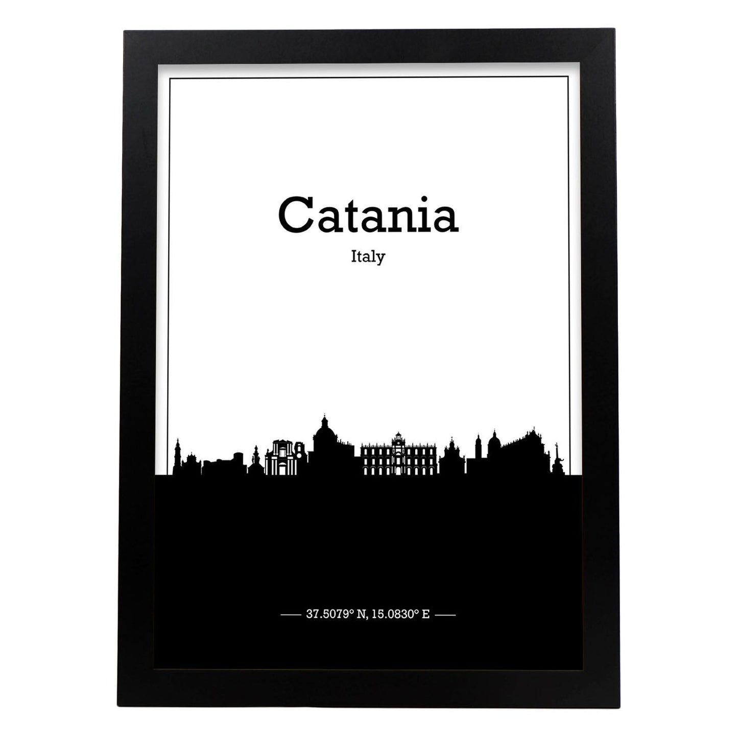 Poster con mapa de Catania - Italia. Láminas con Skyline de ciudades de Italia con sombra negra.-Artwork-Nacnic-A3-Marco Negro-Nacnic Estudio SL