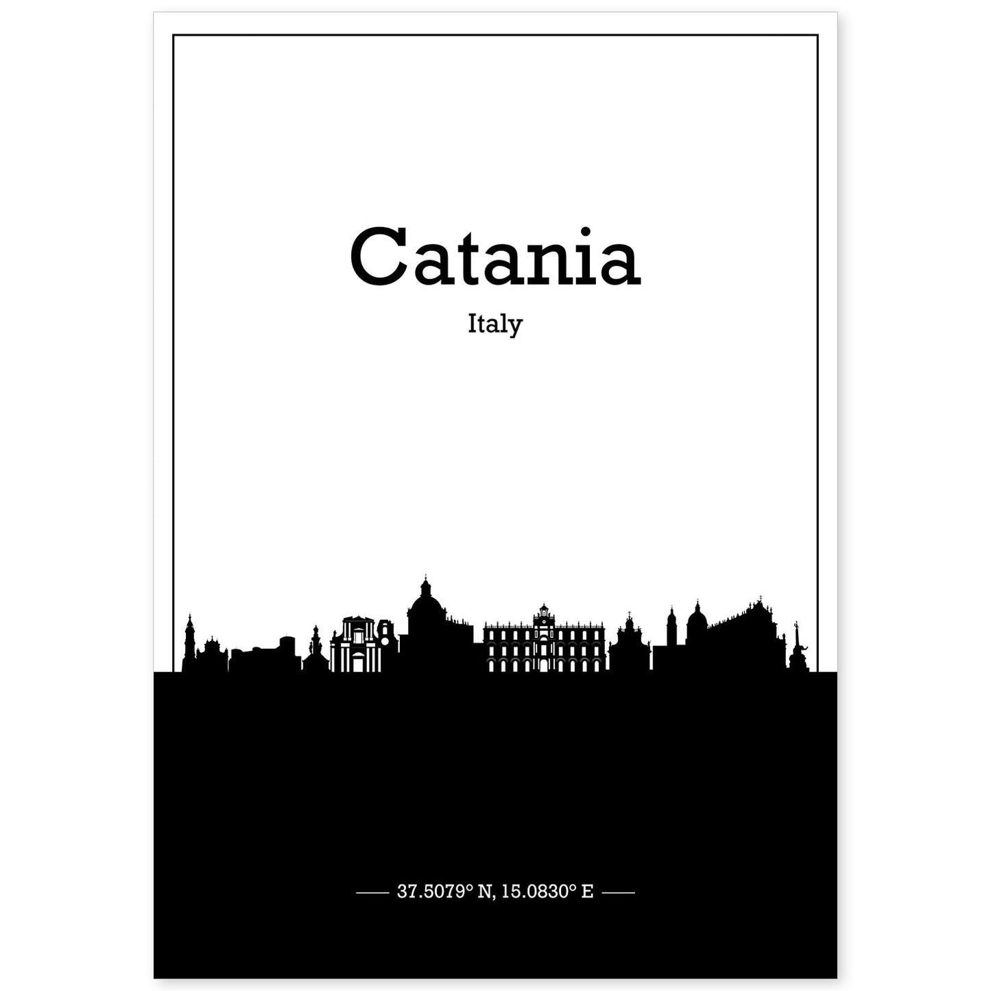 Poster con mapa de Catania - Italia. Láminas con Skyline de ciudades de Italia con sombra negra.-Artwork-Nacnic-A4-Sin marco-Nacnic Estudio SL