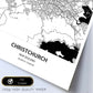 Poster con mapa de Christichurch - Nueva Zelanda. Láminas de ciudades de Australia con mares y ríos en color negro.-Artwork-Nacnic-Nacnic Estudio SL