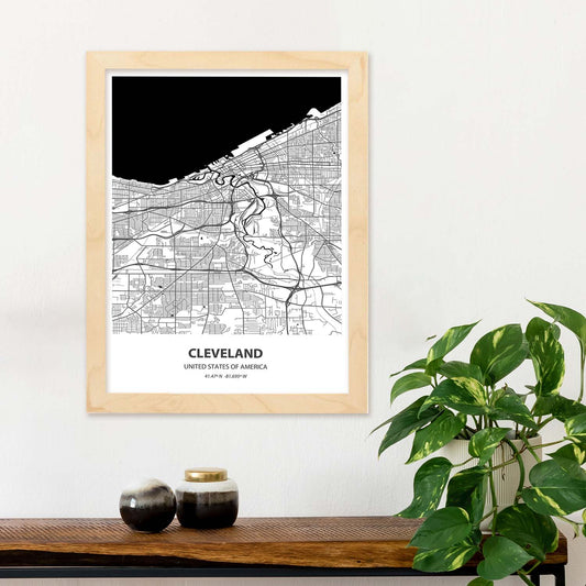 Poster con mapa de Cleveland - USA. Láminas de ciudades de Estados Unidos con mares y ríos en color negro.-Artwork-Nacnic-Nacnic Estudio SL