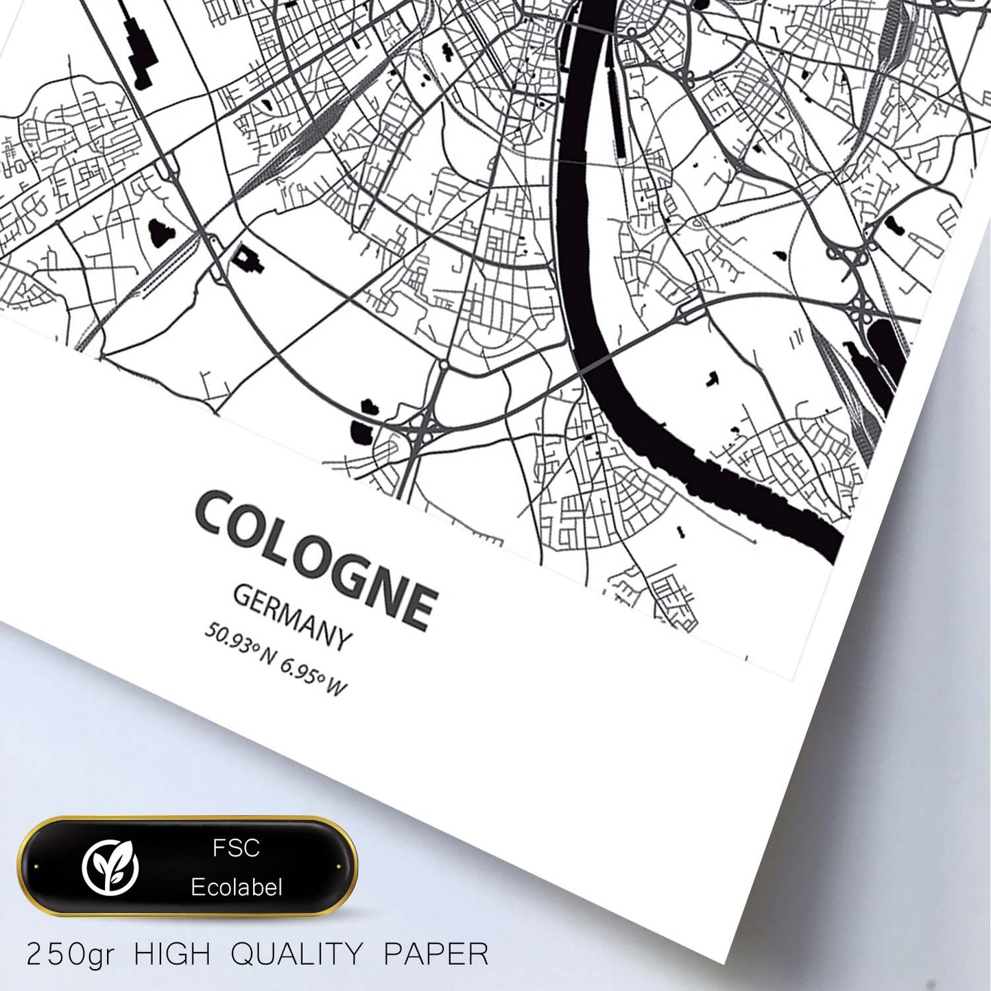 Poster con mapa de Cologne - Alemania. Láminas de ciudades de Alemania con mares y ríos en color negro.-Artwork-Nacnic-Nacnic Estudio SL