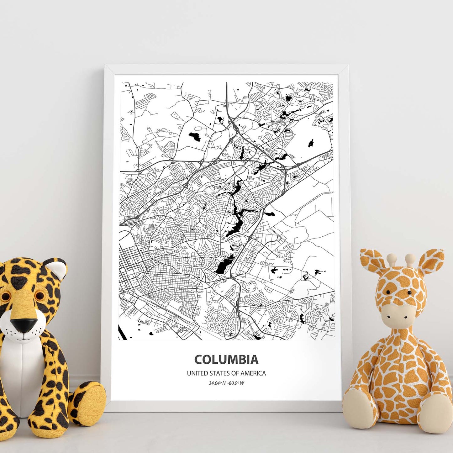 Poster con mapa de Columbia - USA. Láminas de ciudades de Estados Unidos con mares y ríos en color negro.-Artwork-Nacnic-Nacnic Estudio SL
