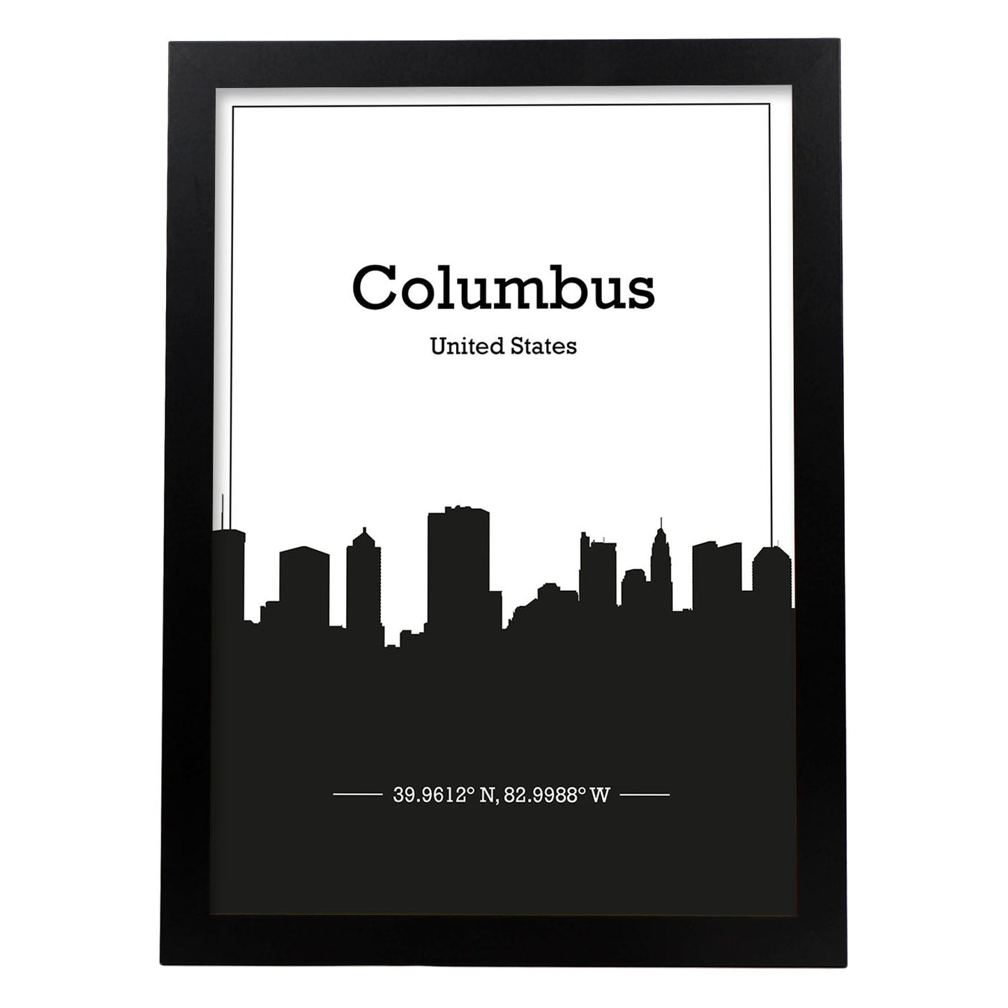 Poster con mapa de Columbus - USA. Láminas con Skyline de ciudades de Estados Unidos, Canada, Mexico con sombra negra.-Artwork-Nacnic-A3-Marco Negro-Nacnic Estudio SL